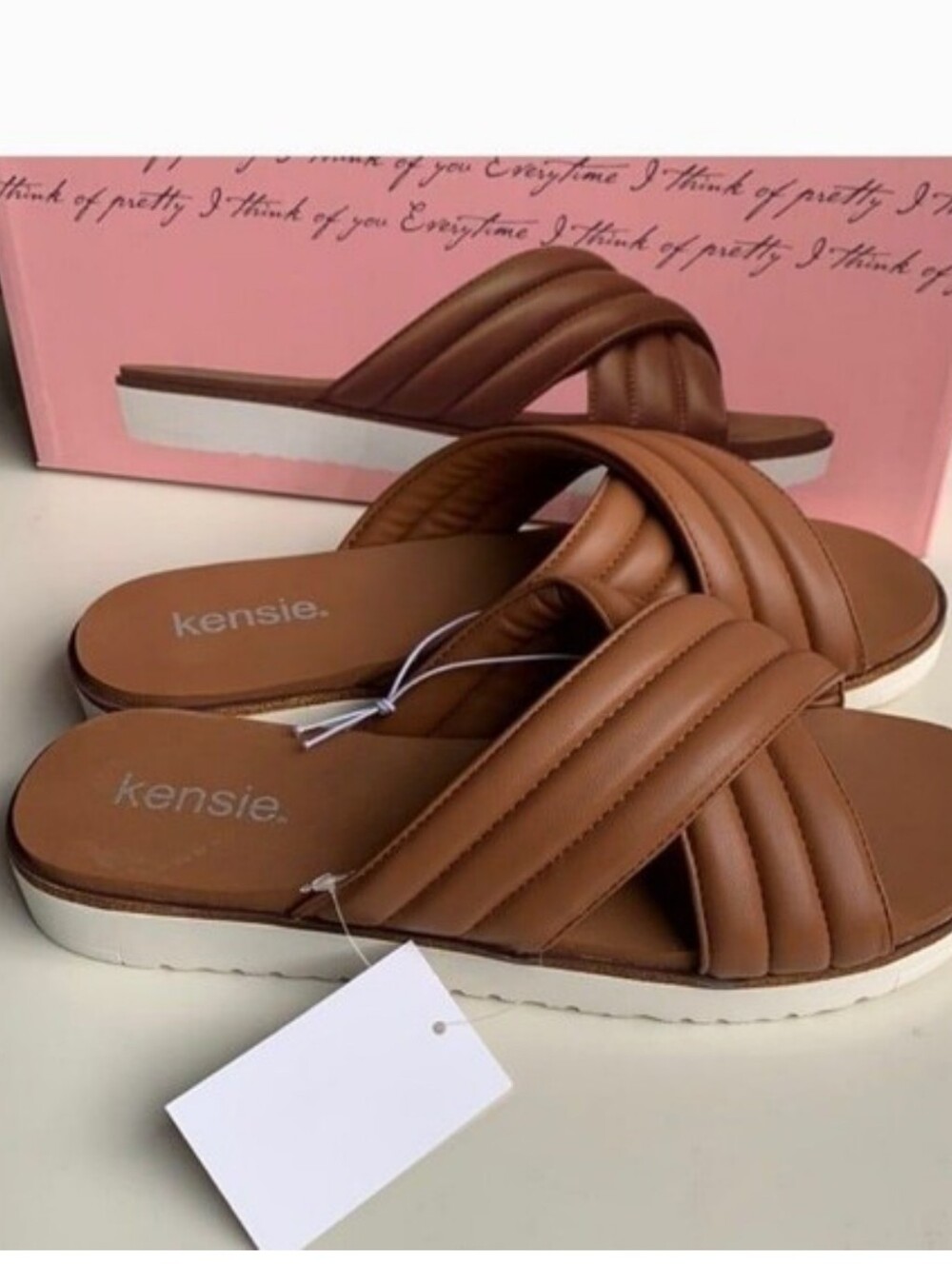 Kensie Ladies' Cross Band Dream Sandals Tan Sz 10